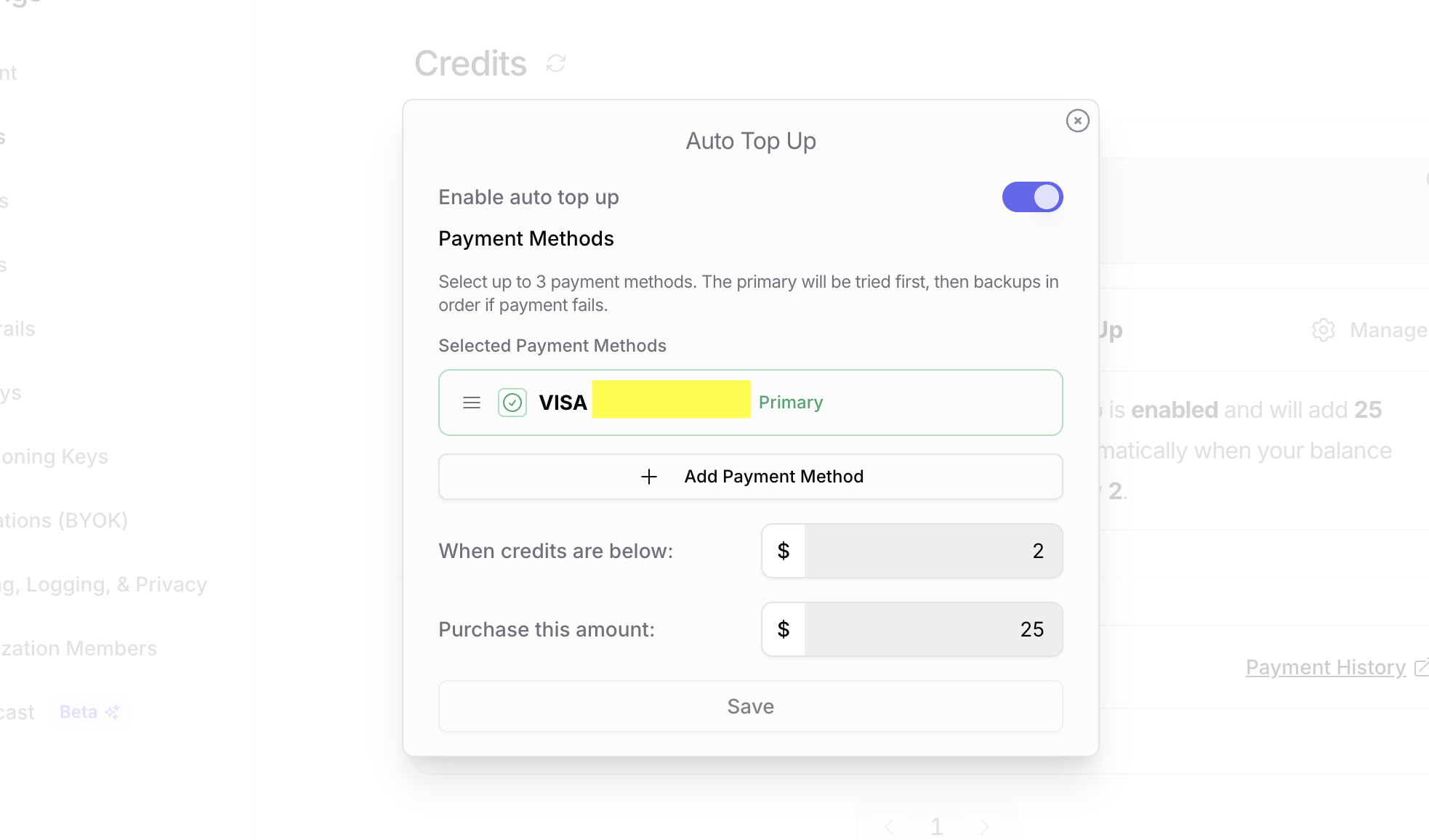自動支払い設定