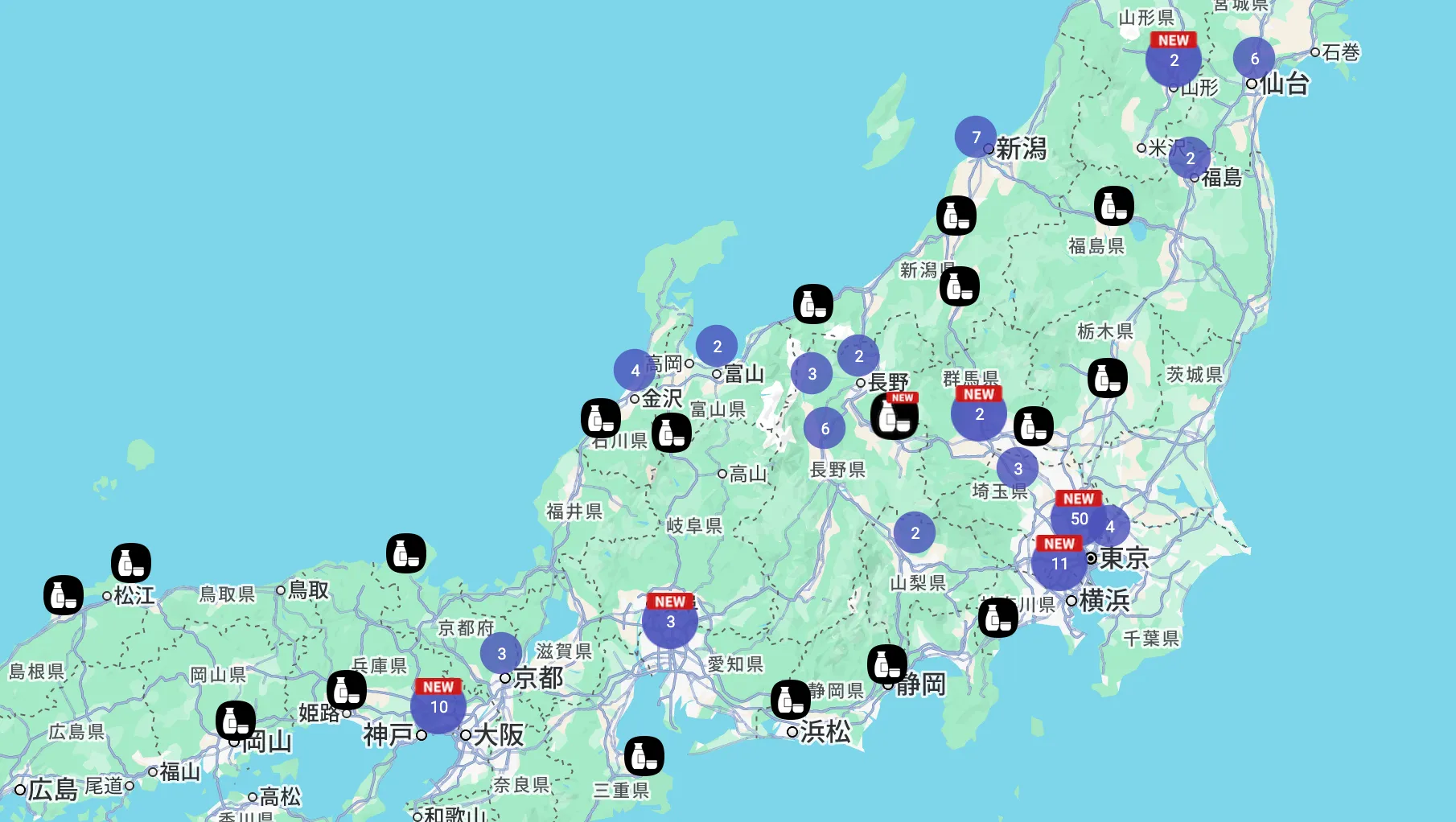 SakeDokoのユーザーが共有した投稿マップ