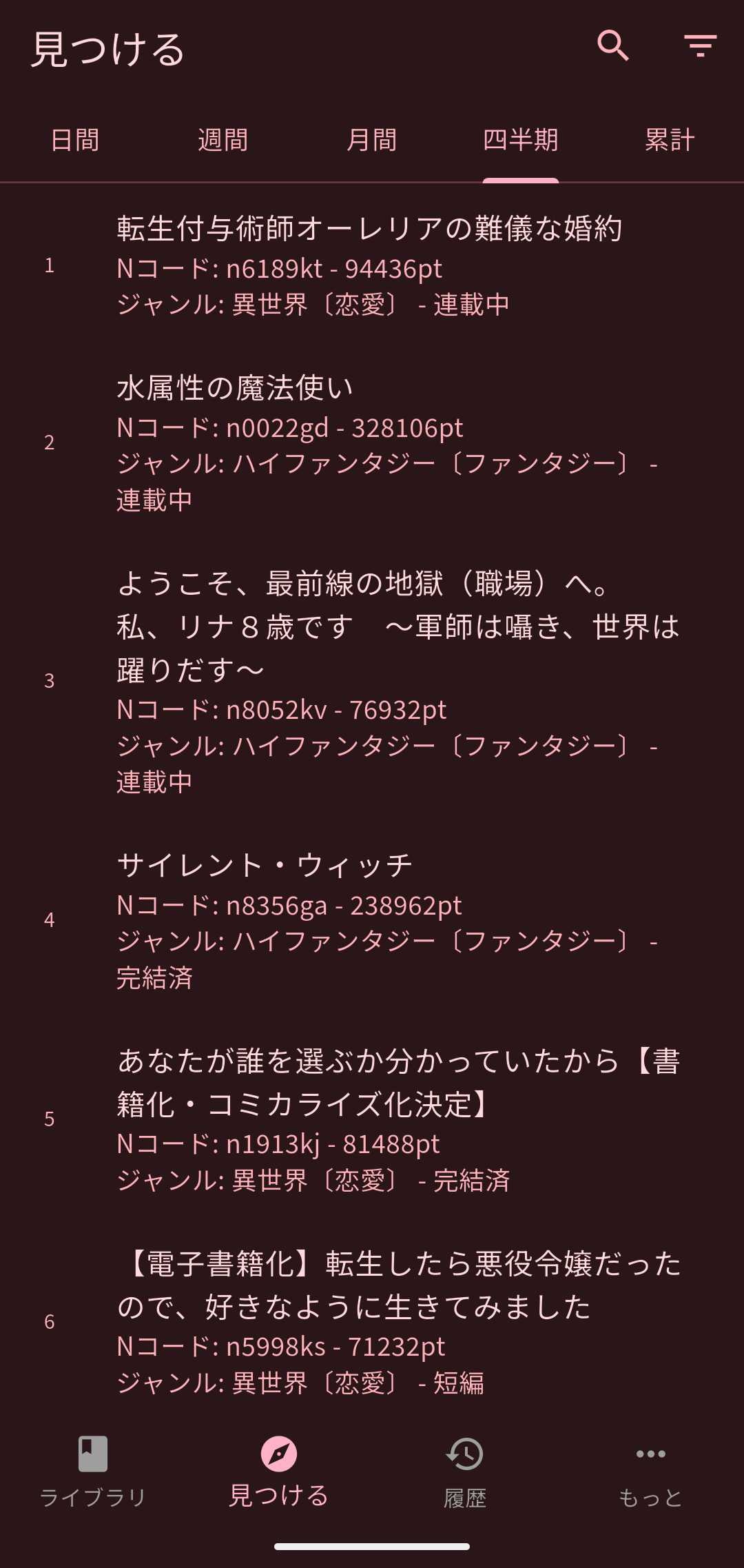 ランキング画面のUI 日間/週間/月間/四半期に加え、累計ランキングにも対応