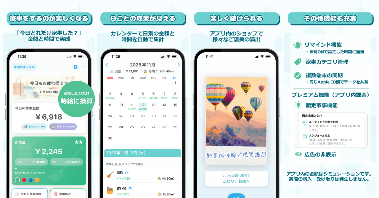 Kajikaの家事金額サマリー画面