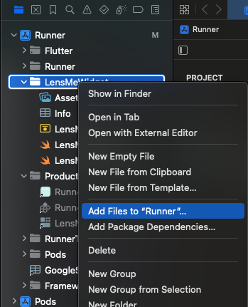 「Add Files to 'Runner'...」を選択
