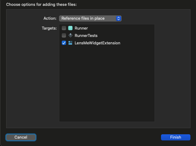 「LensMeWidgetExtension」だけにチェック