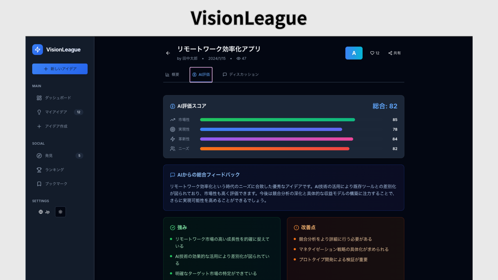ビジネスアイデア評価画面