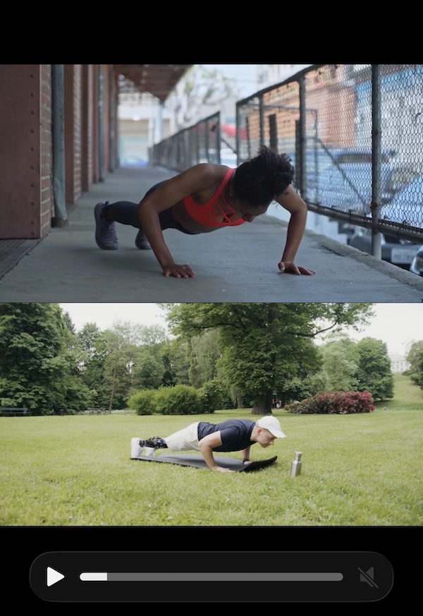 VidPairで2つのトレーニング動画を比較し、SNS投稿に適した形で保存された動画の例