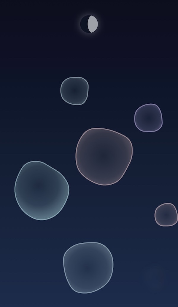 Countdownモードを表現した、欠けていく月と光の雫が漂う静かなイラスト