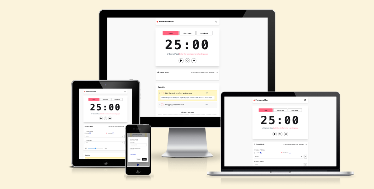 Pomodoro Flowのモックアップ