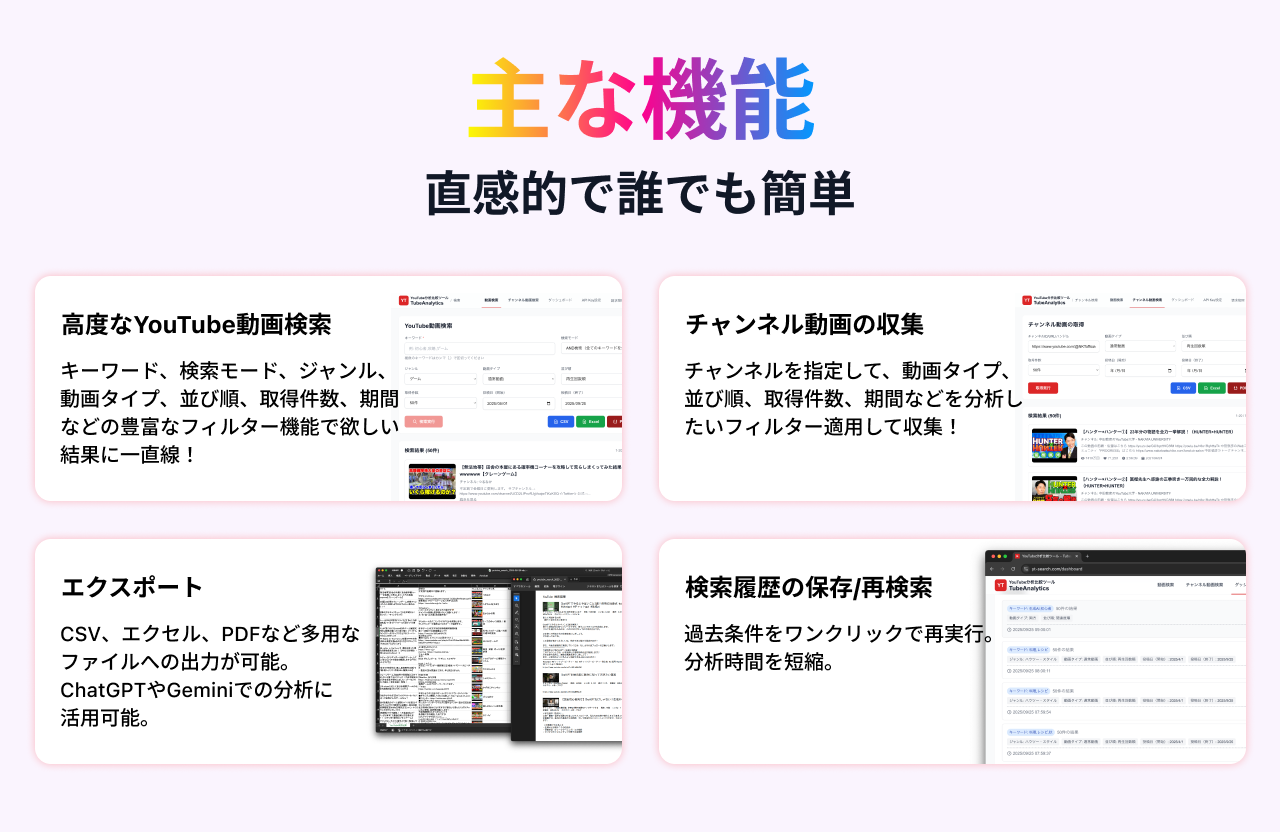 TubeAnalyticsの主な機能