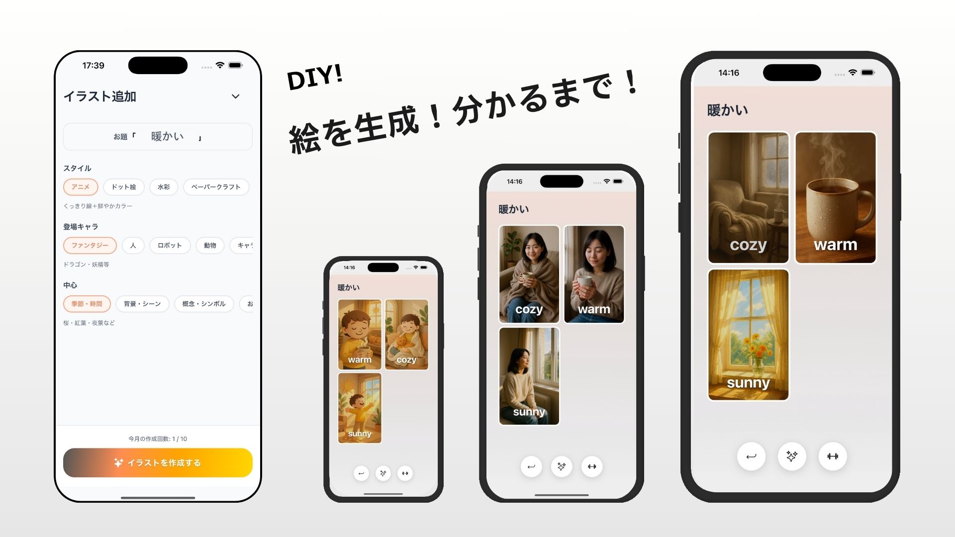 様々なパターンのイラストを生成できる
