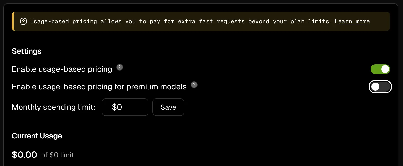 Enable usage-based pricing for premiun models